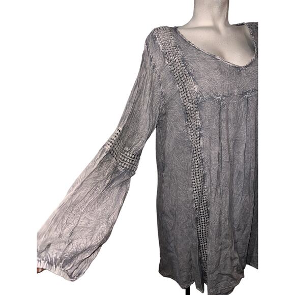 New Anandas Top Womens Plus Size XXL Gray Stone Wash Boho LS Tunic Blouse Shirt - Picture 3 of 6